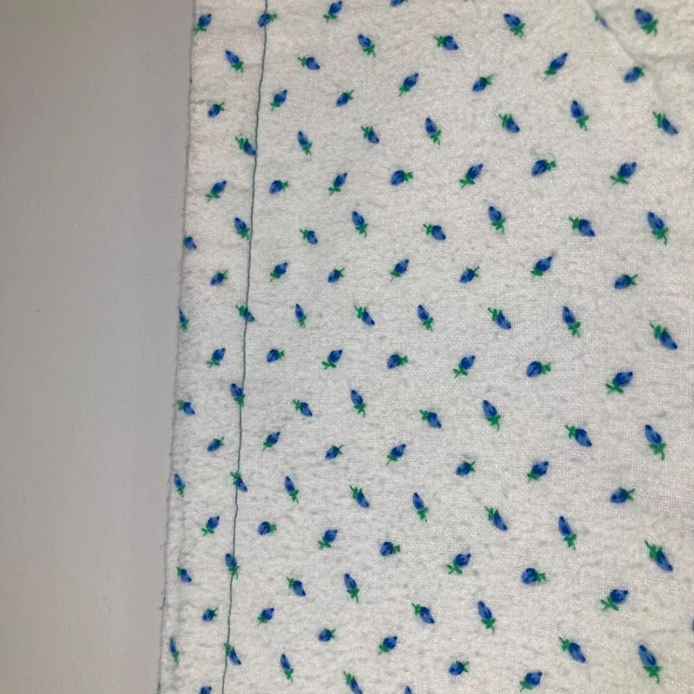 Handmade Hand Tied Baby Quilt Large Multicolored Stripes White Blue Rose Flannel